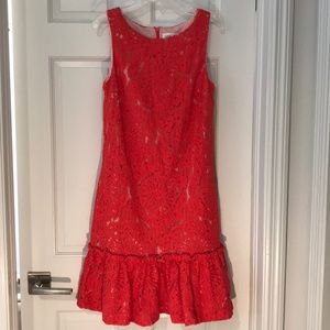 Eliza J sz2 coral orange lace dress w/pink lining